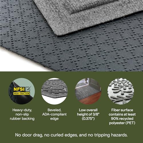 WaterHog Boxwood Front Door Mat Indoor Outdoor Entrance, Absorbent All-Weather Doormat with Non-Slip Rubber Backing, Dirt & Moisture Trapper, Low Profile & Easy Clean, Made in USA, 22"x59" Medium Grey - color: Grey, size: Runner 22"x59" (2'x5')