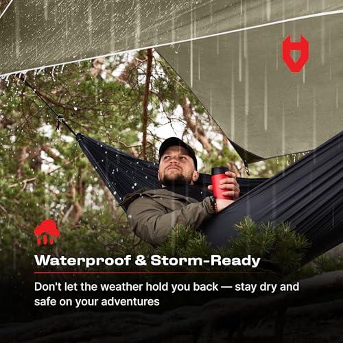 Rain Fly 12x10 Lightweight Survival Camping Tarp; 100% Waterproof; Makes a Great Backpacking Tarp or Hammock Shelter; Comes in Multiple Colors, Survival Bracelet Included; OD-Green - color: 12x10 Od Green