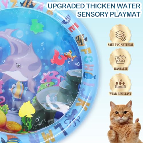 ZALALOVA Water Sensory Playmat for Cats, Thickened Upgraded Cat Dog Toys Bored Pet Animals Kicker Toys Self Play Mat, Interactive Pet Water Sensory Mat Pad Cooling Mat Indoor Outdoor Exercise - style: Circle