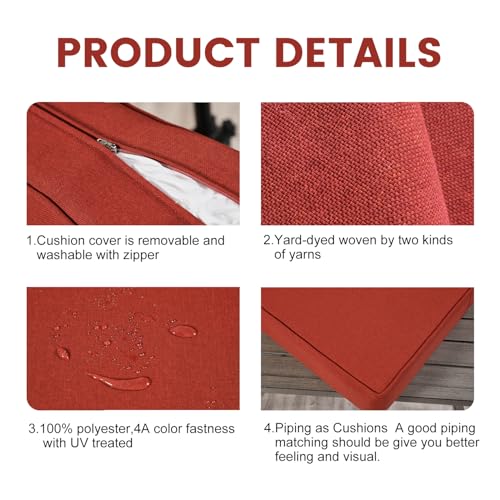 ARTPLAN Deep Seat Outdoor Patio Chair Cushions,2-Piece Seat and Back Cushion Set 24x24x6 and 18x24 Inches,Square, Brick Red - color: Brick Red