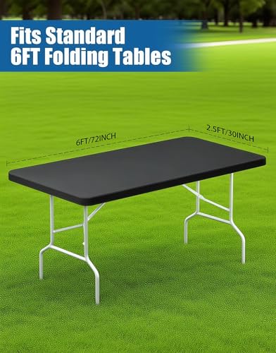 6FT Picnic Black Spandex Table Cloth - 1 Pack Fitted Rectangle Tablecloth for Folding Tables, Washable Table Cover for Outdoor, Camping, Picnic, Banquet and Party(30" x 72") - color: Black-6ft
