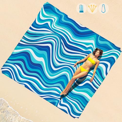 Beach Blanket Waterproof Sandproof 1-7 Adult Oversized 78 '' × 110 '' Lightweight Durable Compact Sand Free Extra Large Beach Mat for Travel Camping Hiking Picnic Blanket - color: Wave2, size: 78“x110”