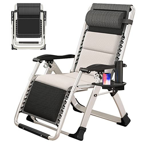 Slsy Zero Gravity Chair, Reclining Lounge Chair with Removable Tray for Indoor and Outdoor, Patio Recliner Folding Reclining Chair - color: B Grayish White, style: Zero Gravity Chair