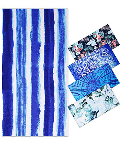 Oversized Terry Beach Towel 36 x 72 in Soft Extra Large Big Pool Swim Towels for Adult XL Clearance Big Travel Blanket Cruise Vacation Accessories Essentials Lounge Chair Cover Blue Stripe Boho - color: Stripe Blue