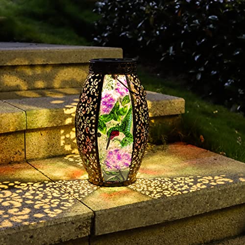 Mothers Day Gifts, Hummingbird Solar Lanterns Outdoor Waterproof,13" Metal Hanging Decorative Lantern,Large Hummingbird Solar Lights for Outside Yard Porch Patio Garden Decor, Birthday Gifts for Women - style: Hummingbird-A