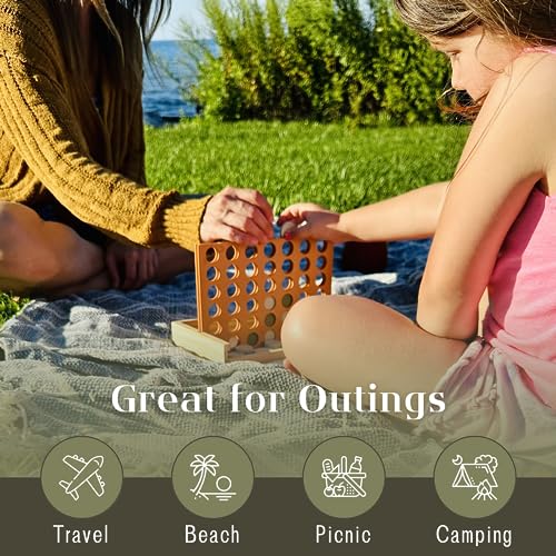 Neutral Wooden Four in a Row Game, Aesthetic Two Player Montessori Travel Board Game for Kids and Adults, Perfect Coffee Table Decor and Housewarming Gift - color: Camel Sage Natural