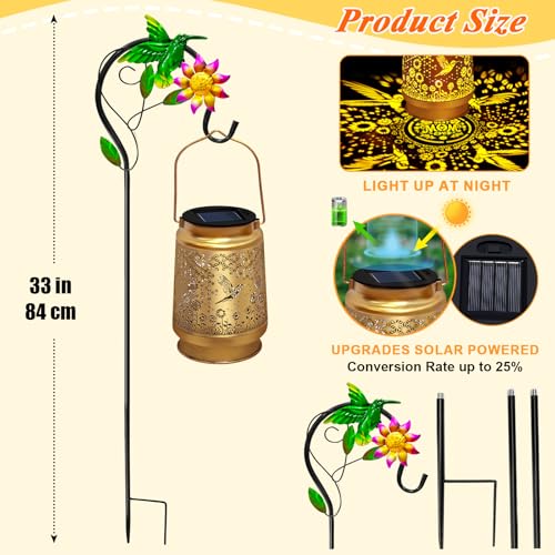Mothers Day Gifts Solar Lanterns Outdoor Waterproof Hummingbird with Shepherd Hook,Hummingbird Garden Decor Birthday Gifts for Women Mom,Hanging Solar Lights Metal Bird Decorative for Yard,Patio,Porch - style: solar hummingbird sunflower lanterns