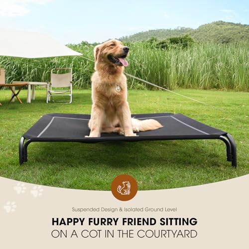 Czpalo Elevated Dog Bed, Raised Outdoor Dog Bed for Large Sized Dog, Portable Cooling Pet Cot with Breathable & Washable Mesh, Indoor & Outdoor Pet Hammock with Skid-Resistant Feet. - color: Black, size: L(43.30"x31.90"x8.00")