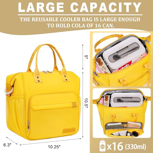 TuErCao Yellow Lunch Box for Women Insulated Lunch Bag for Young Ladies Lunch Tote Bag - color: A17: Yellow, size: Large