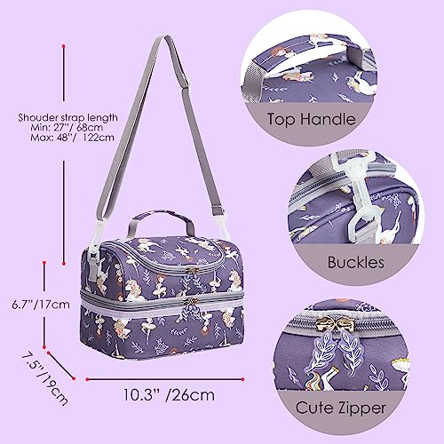 Insulated Kids Dual Compartment Lunch Bag Tote Pack for Girls Boys Toddler Kindergarten School Picnic Food Cooler Hot Water Ice with Strap (Ballet Dancer) - color: Ballet Dancer