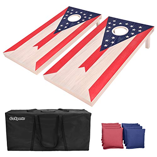 GoSports 4 x 2 ft Flag Series Wood Cornhole Sets – American Flag or State Flags – Includes 2 Regulation Size Boards, 8 Bean Bags, Carrying Case and Rules - style: Ohio Flag