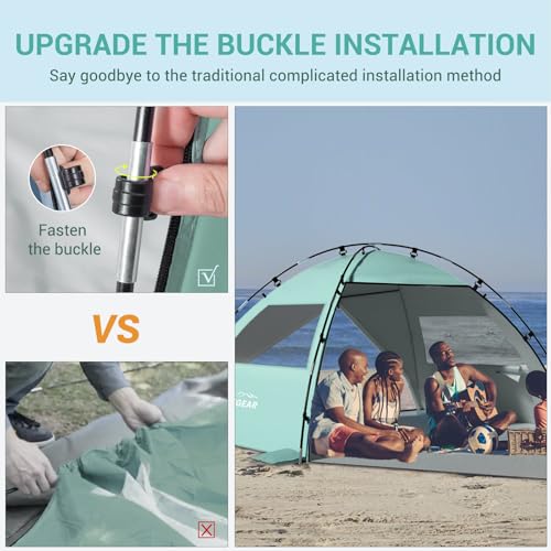 Elegear CumbreX™ Beach Tent Sun Shelter with Canopy, 6-8 Person Pop Up Beach Tent, Easy Setup UPF 50+ UV Protection Portable Lightweight Double Silver Coating Cabana Sun Shade Shelter - Green - color: Green, size: 6-8 Person
