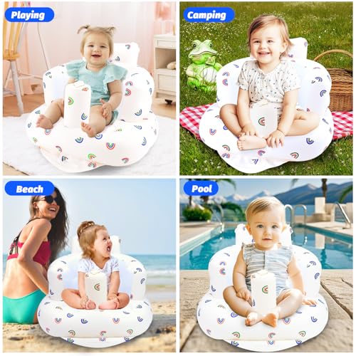AirSwim Inflatable Baby Chair, Baby Inflatable Seat for Babies 3 Months and Up Summer Inflatable Baby Seat for Sitting Up, Blow Up Baby Floor Seat with Built in Air Pump, Rainbow - color: Rainbow