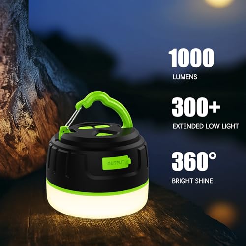 Yonktoo Rechargeable Camping Lantern with 6400mAh Battery, 300 Hour Runtime, 5 Light Modes, Adjustable Brightness, Waterproof, Hook & Magnetic Base, Battery Operated for Camping & Power Outages - color: Green, size: Standard Edition
