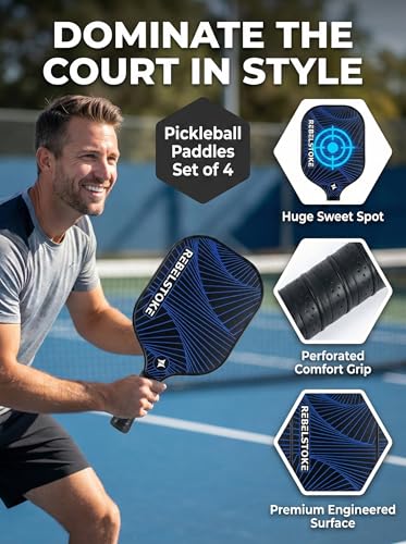 Complete Pickleball Set of 4 with Bag, Pickle Ball Paddle Set of 4, Designed in The USA, Pickleball Racket for Adults Comfort Grip, Indoor Outdoor Pickle Ball Kit, Pickleball Paddles 4 Pack - style: Abstract Lines