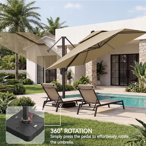 10x10 FT Patio Umbrella with Base, Large Cantilever Double Top Heavy Duty Offset Umbrellas with 360° Rotation, Outdoor shade for Garden Deck Pool, Beige - color: Beige, size: 10x10 FT with Base