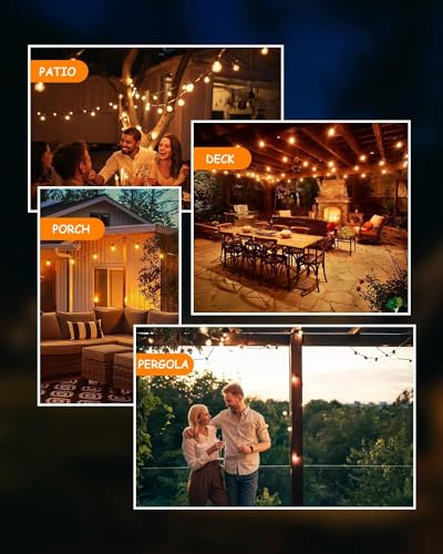 Svater Outdoor String Lights LED 60 FT, Patio Globe Lights with 32 Plastic G40 Bulbs, Waterproof Dimmable Outside Hanging Light for Backyard Bistro Cafe Porch Party Decor, 2700K Warm White - size: 60FT