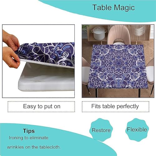 Fitted Tablecloth with Elastic 40x40 in Outdoor Square Tablecloths Elastic Table Cloth for Tables Waterproof Wipeable Table Cover for Picnic Camping Dinner - color: Bohemian Style, size: 40" x 40" (Square)