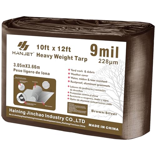 Waterproof Tarp Heavy Duty 9 Mil Thick Material - 10 x 12 Feet, Brown Sliver - color: 9mil Brown/Silver, size: 10x12 FT