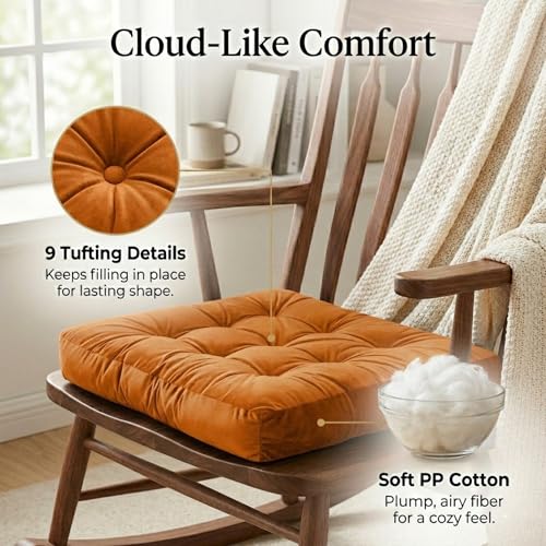 Meditation Cushion, Floor Cushion for Adults, Velvet Floor Pillow for Sitting, Tufted Seat Cushion for Yoga, Living Room, Bedroom & Reading Nook, Machine Washable, 22 x 22 Inch, Orange - color: Orange, size: 1pack