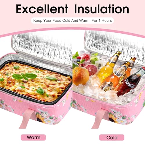 Corduroy Casserole Carrier, Insulated Lasagna Lugger for Hot/Cold Food, Fits 9" x 13" Baking Dish, Thermal Lunch Tote for Potluck & Picnic-Corduroy Daisy - color: Corduroy Daisy, size: 16x10x4 in