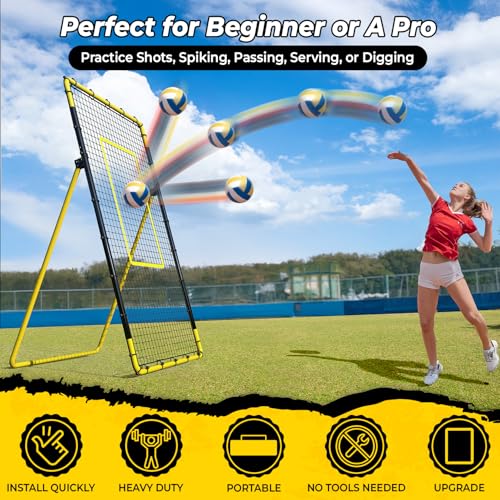 Happy Jump 7x4 FT Portable Volleyball Rebounder Net, 5 Adjustable Angles Bounce Back Trainer, Heavy-Duty Steel Frame & 45-Ply Net, Target Practice Training Equipment, Includes Volleyball