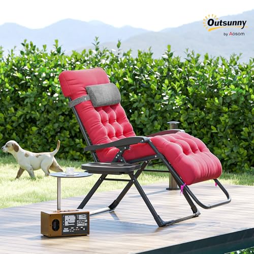 Outsunny Zero Gravity Chair, Folding Reclining Lounge Chair with Padded Cushion and Side Tray for Indoor or Outdoor Use, Supports 264 lbs, Red - color: Red