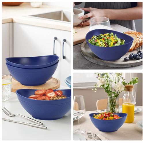 Wrova 65oz Large Salad Bowls Deep Blue - Wheat Straw Serving Bowls Set of 4 - Unbreakable Serving Bowls Dishware & Microwave Safe - BPA Free Bowl for kitchen,camping - color: Blue, size: 4 Pack