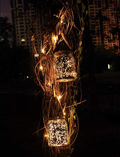 Hanging Solar Lantern Outdoor,Solar Lights Mercury Mason Jar Glass Hanging Lights with 20 LED Waterproof for Tree, Table, Yard, Garden, Patio, Holiday Party Outdoor Decor,2 Pack - style: Warm light