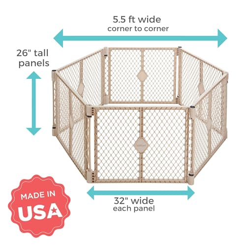 Toddleroo by North States - Superyard Baby Play Yard: Freestanding 6-Panel Baby Playpen - Indoor or Outdoor Use - Made in USA - Encloses Up to 18.5 Square Feet - 26 Inches Tall - Sand - color: Sand, size: 26 Inch