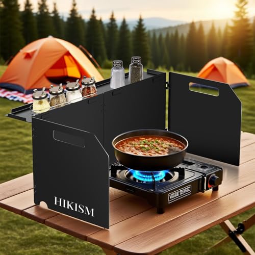 Camping Stove Windscreen, Lightweight Foldable Outdoor Wind Blocker Gas Stove Windshield Wind Screen Wind Guard for Camping Stove, Glamping, Black - color: black-extend