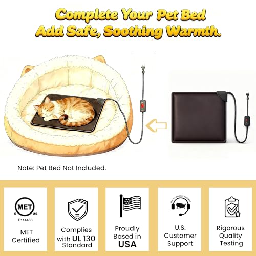 Cat Bed Warmer 10" x 9.5", Indoor Heated Pad Insert for Cats, Kittens & Small Dogs, Turns Any Cat or Dog Bed Into a Cozy Heated Bed, Safe Constant Temperature Heating & Chew-Resistant Cord - size: S: 10'' x 9.5''