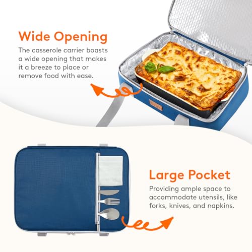 Lifewit Insulated Double Decker Casserole Carrier, Expandable Lasagna Lugger Tote Bag for Hot or Cold Food, Fits 9" x 13" Baking Dish for Potluck Parties, Picnic and Cookouts, Pure Blue - color: Pure Blue