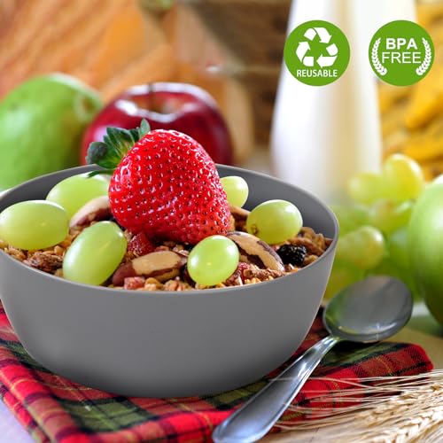 EI 8pcs Wheat Straw Bowls,28oz Unbreakable Cereal Bowls,Reusable Plastic Bowls,Microwave and Dishwasher Safe,BPA Free Lightweight Noodle/Fruit/Salad/Soup Bowls for Picnic,Dinner,Party - color: Dark Grey Wheat Straw Bowls