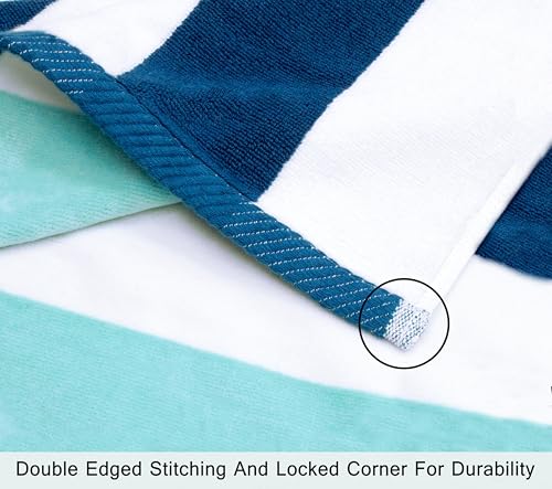 COTTON CRAFT Hooded Beach Towel - Oversized XXL 35x84 Towel with Hood for Adults - The Big Kahuna 7 Foot Beach Blanket Towel - Big & Tall Soft 100% Cotton Velour - Pool Bath Wrap - Cabana Stripe Blue - color: Ocean Blue, size: 1 Pack - 35x84 Hooded