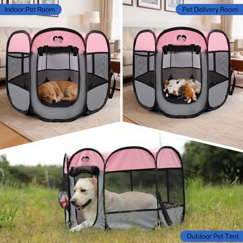 Dog Cat Playpen,Portable Foldable Tent-Outdoor Pet Crate Cage for Small Dogs,Travel Camping Use for Small Animals with Carrying Case,Indoor Enclosure for Puppy/Cats/Rabbits(Pink, S) - size: Small