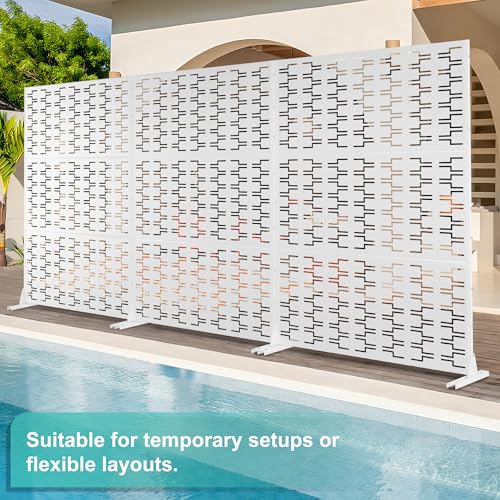 Modern Metal Privacy Screen, Patio Outdoor Privacy Panels with Stand, Freestanding Outdoor Divider for Yard, Deck＆Garden(71.3"*47.3"*15.7") - color: White,Brick