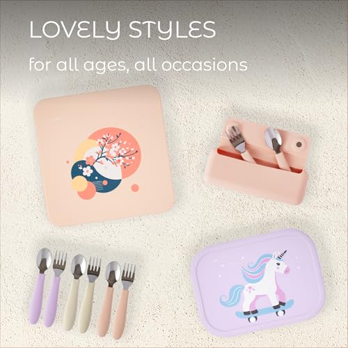 ASOMIC Premium 316 Stainless Steel Toddler Utensils with Silicone Handles & Travel Case, Kids Spoon & Fork Set for Toddler Self Feeding at Daycare, Preschool & School, BPA-Free, Dishwasher Safe - color: Lavender