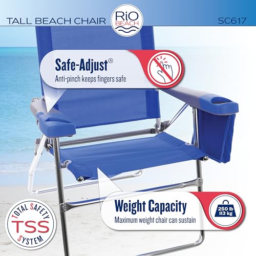 Rio Brands 17" Extended Height 4-Position Folding Beach, Camping, Lawn Chair, Blue/White/Green - color: Blue/White/Green, size: 1-Pack