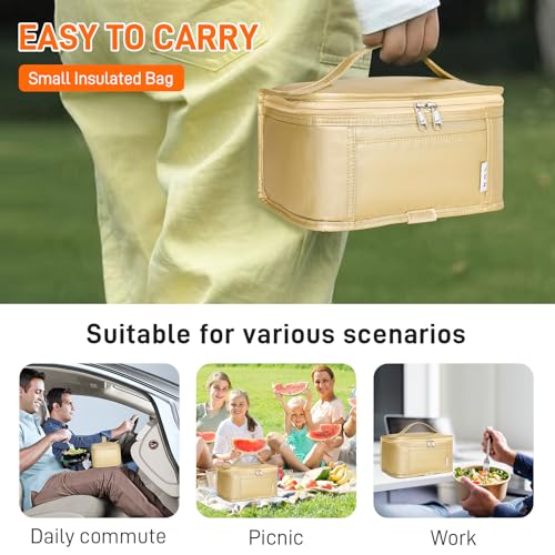 NOL Natural Organic Lifestyle Small Lunch Bag Mini Lunch Box Insulated Lunch Bag for Men/Women Leakproof Cooler Tote Bag Lightweight Nylon Waterproof Lunch Box For Work,Gold - color: Gold, size: Medium(5 Liters)