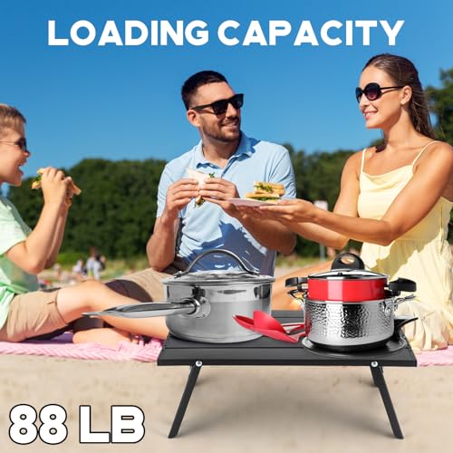 Barydat 2 Pack Small Folding Beach Table Aluminum Portable Camping Lightweight Roll up Tent Low Table for Sand Outdoor Compact Picnic with Carry Bag for Outdoor Picnic Tent Travel Beach(Black) - color: Black