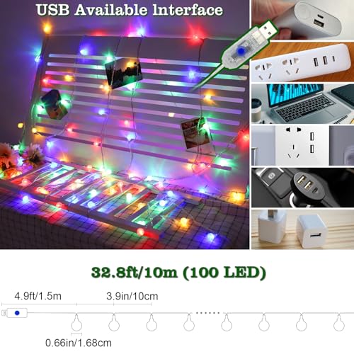 Globe Led String Lights Indoor 19 Color Changing String Lights Plug in 38ft 100 LED Fairy Lights with Remote Timer 7 Modes for Bedroom Dorm Party Camping Outdoor Christmas Lights Xmas Decoration - color: 100LED-RGB