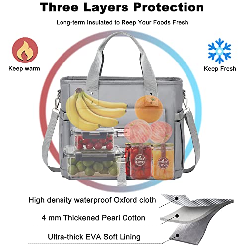 Weitars Lunch Bag for Men Women,Leak Proof Lunch Box for Work,Large Lunch Tote Bag with Removable Shoulder Strap,Insulated Lunch Bag for Picnic Hiking - color: Gray