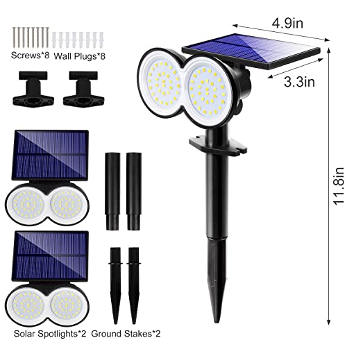 K KASONIC - Solar Spot Lights Outdoor, Waterproof LED Solar Landscape Spotlights, Wall & Ground Lights Dark Sensing Auto On/Off, Garden Lights for Yard Pathway Walkway, Daylight & Warm White, 2 Pack