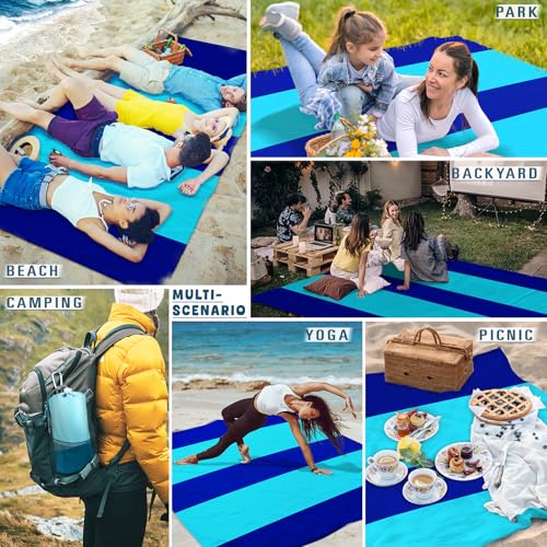 Beach Blanket Waterproof Sandproof 78''×81'' Large Suits 1-5 Adults Oversized Lightweight Picnic Mat Beach Blanket Water Resistant for Camping Hiking Travel Picnic - color: Dark Blue, size: 78''x81''