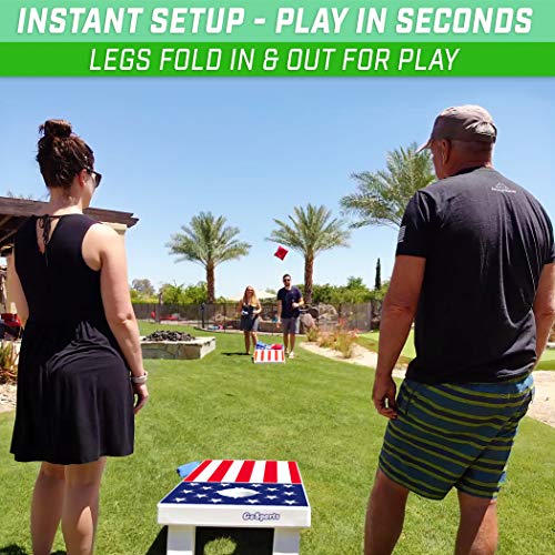 GoSports 4 x 2 ft All Weather Cornhole Boards - American Flag, Red, or Blue - Game Set Includes 8 Bean Bags & Rules - color: America