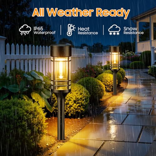 LETMY Solar Pathway Lights Outdoor, 8 Pack Solar Lights Outdoor Waterproof IP65, Bright Solar Garden Lights Outdoor, Auto On/Off Outdoor Solar Lights for Yard Walkway Driveway Landscape Garden Decor - color: Black, size: 8 PACK
