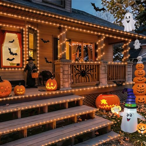 YEGUO Orange Solar Halloween Lights, 66ft 200 LED Solar Rope Lights Outdoor Waterproof, 8 Modes Fairy Lights in Clear Thin Tube - color: Orange