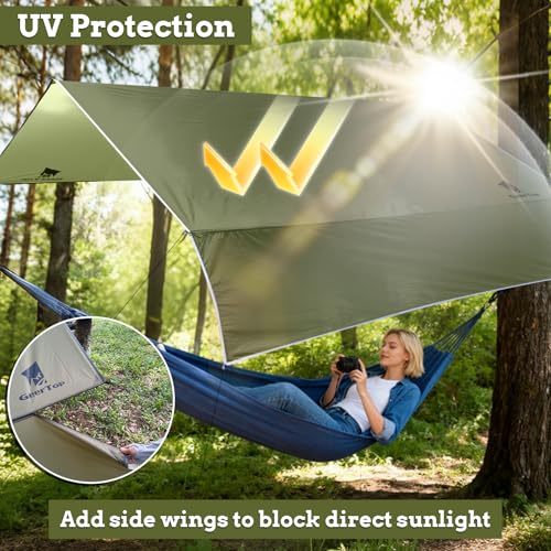 GEERTOP Waterproof Hammock Tarp Ultralight Backpacking Shelter with Detachable Side Wall - Outdoor Camping Survival Sun Shade Awning