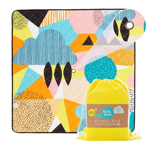 Rudie Nudie Jumbo Beach Mat with Umbrella Hole, 6'7" x 6'7" Waterproof Sandproof Picnic Blanket, Large Foldable Sand Free Beach Blankets for Park, Outdoor Portable Picnic Mat for Grass, Sand & Lawn